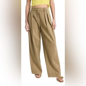 STAUD
Women's Natural Luisa Pleated Cotton-twill Chino Wide-leg Trousers Pants